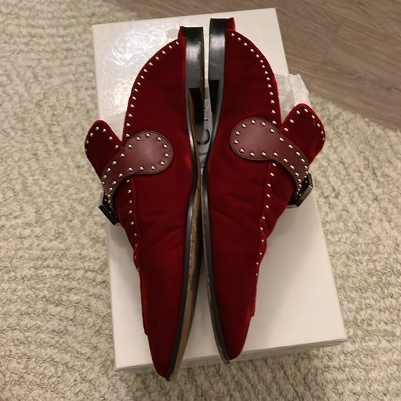 Givenchy Velvet Studded Elegant Loafer Mule 40.5 Rouge Fonce - Picture 2 of 7
